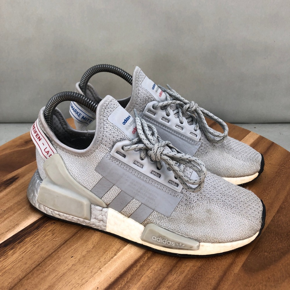 Adidas NMD R1 Running Shoes Gray Knit Lightweight Sneakers Youth Size 4.5